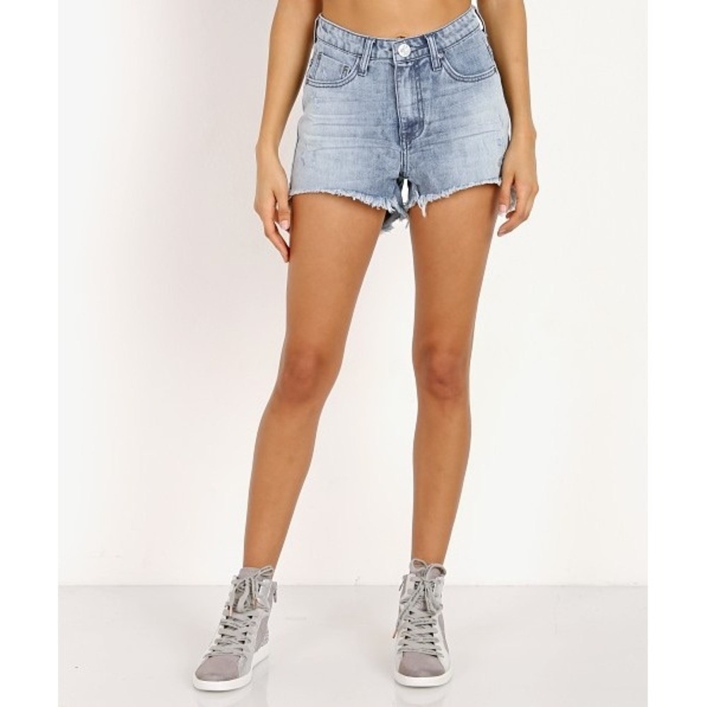 One x OneTeaspoon High Waist Distressed Denim Shorts Light Wash 25